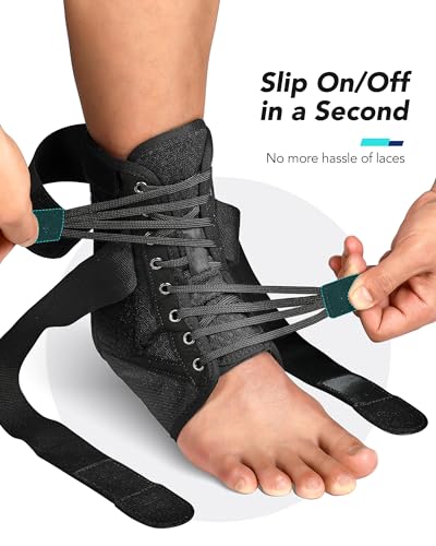 Adjustable Ankle Support Brace for Sprained Ankle Recovery - Black Stripes M