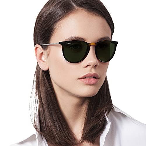 Ray-Ban RB4171 Erika Round Sunglasses for Women & Men, Light Havana/Dark Green, 54mm