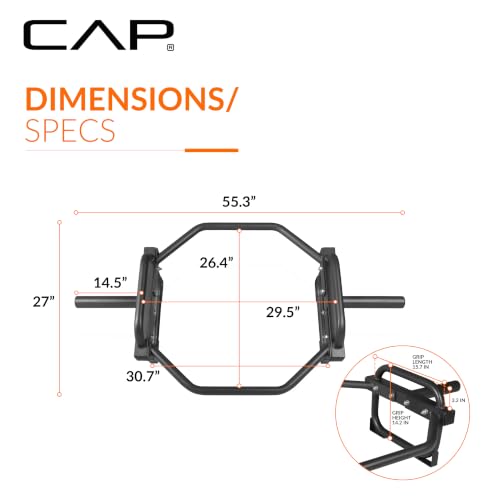 CAP Olympic Trap & Shrug Bar Black 500Lb Capacity with Elevated Handles