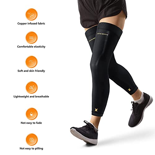 Large Copper Infused Full Leg Compression Sleeves for Support and Pain Relief