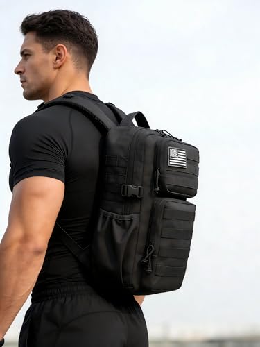 Wotony 30L Military Tactical Waterproof Backpack with Water Bottle Holder - Black