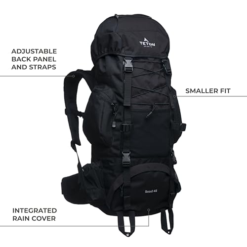 Teton 55L Scout Internal Frame Hiking Backpack with Rain Cover - Olive
