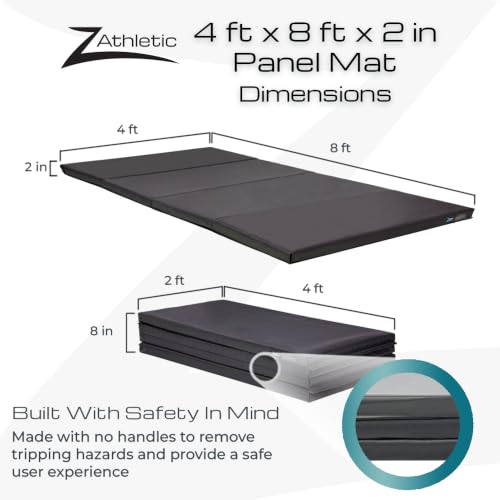 Z Athletic Black Folding Gymnastics Mat 4ft x 8ft x 2in for Tumbling & Cheer
