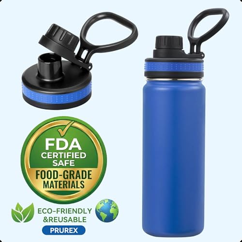 Prurex Spout Lid Replacement for Thermoflask, Takeya, Simple Modern, IRON °FLASK - Wide Mouth 12/16/18/22/32/40/64oz Water Bottles | BPA-Free Leakproof Sport Cap with Handle (2.28" Diameter 2 pack)