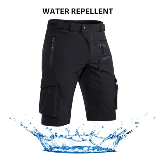 Hiauspor Men's Mountain Bike Shorts - Stretch Cargo Shorts Black Large