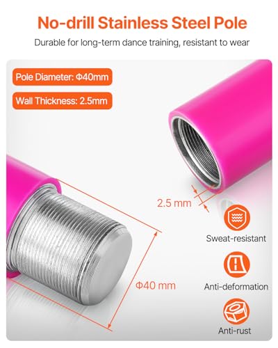Pink Professional Dancing Pole Kit – Spin & Static Mode, 45mm Stainless Steel, Portable Fitness Pole for Home & Gym