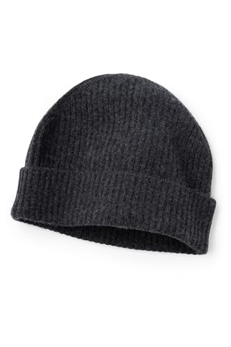 Men's Charcoal Cashmere Ribbed Cuffed Hat - Ultra Plush One Size