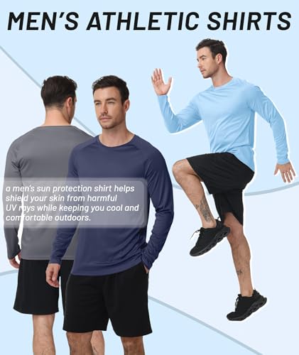 Men's Long Sleeve Sun Protection Base Layer Shirts - 7 Pack Light Drey & Colors