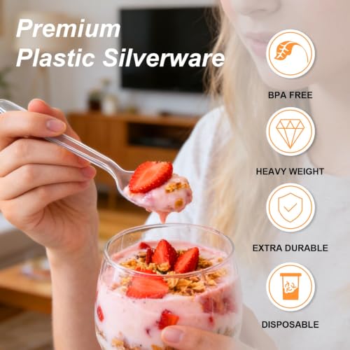 Lamosi 1000 Count Heavy Duty Clear Plastic Forks and Spoons - Food-Grade, Disposable Cutlery Set