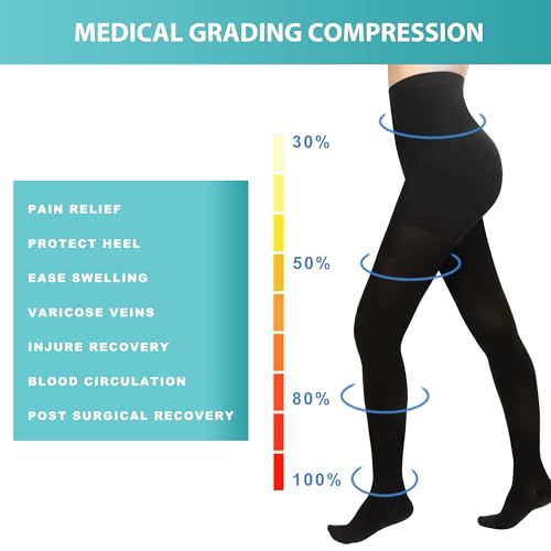 XXL Black Compression Pantyhose Stockings for Women Men 20-30 mmHg Support Tights