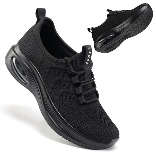 Wide Toe Box Shoes Women Extra Wide Sneakers Air Cushion Running & Walking Shoes - All Black 8-8.5 Wide