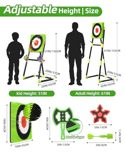 Tailbb Green Axe Throwing Game Set with Bristle Target & 12 Axes for Indoor Outdoor Fun