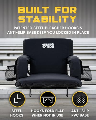 BRAWNTIDE Black Stadium Seat with Back Support & Foam Cushion - 21"