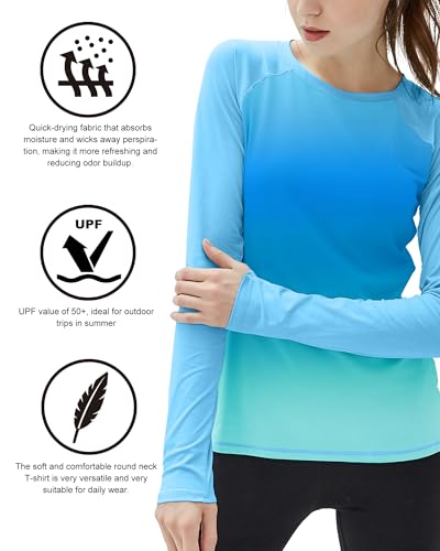 Women's Sun Protection Long Sleeve Shirt UPF 50+ UV Rash Guard - Ocean Teal Gradient, Medium