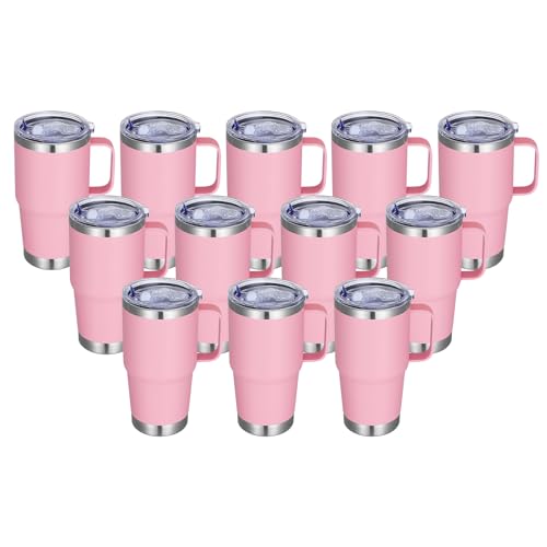 Pink 20 oz Stainless Steel Travel Tumbler with Handle - 12 Pack