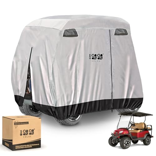 10L0L Silver Golf Cart Cover Waterproof Windproof Sunproof Fits Yamaha EZGO Club Car Lifted 2/4 Passengers