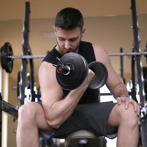 Red 16-Inch Olympic Dumbbell Handle Set with Spring Collars for Home Gym