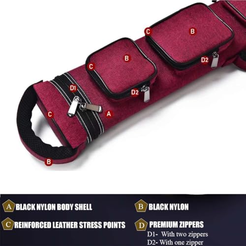 Champion 3x6 Nylon Leatherette Pool Cue Case - Red, Holds 3 Butts & 6 Shafts