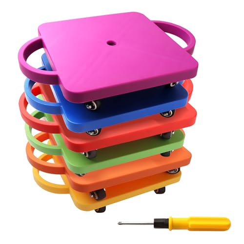 GSE Sports Indoor Gym Floor Scooter Board Set of 6 with Handles - Kids Play