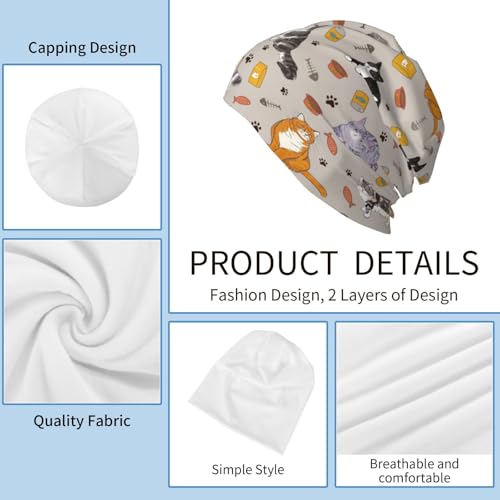 Flower Sugar Skull Beanie Hat Adult Skull Cap Warm Slouchy Knit Headwear Gift - Cat Pattern