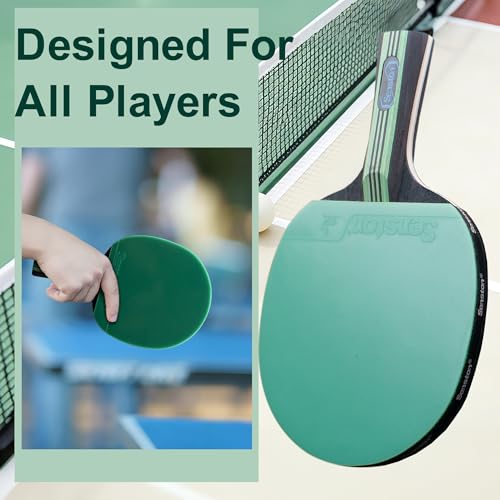 Ping Pong Paddles Set 5-Ply Wood 2mm Sponge for All Skill Levels - Green & Purple