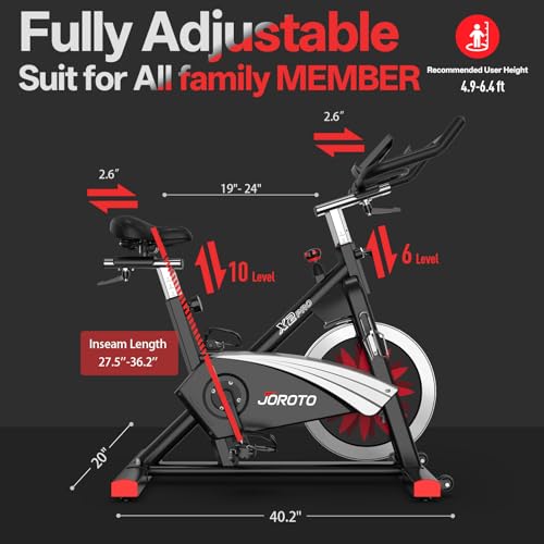 JOROTO Magnetic Stationary Exercise Bike - Red, Home Spin Bike with App & Adjustable Seat