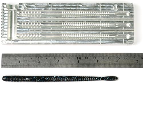 Aluminum Soft Plastic Lure Mold for Fishing Baits - 3 Cavity, 6" Roboworm Fat Tail