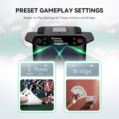 KPAW Automatic Card Shuffler & Dealer for 1-2 Decks, Supports 12 Players - Black with 4 Remotes B