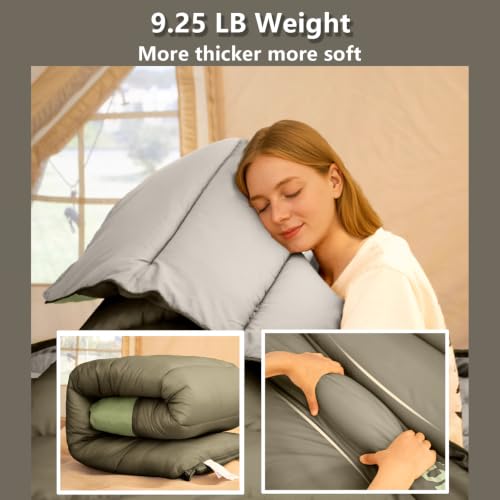 BISINNA Double Sleeping Bag for Adults - Queen Size, Green, Warm & Spacious