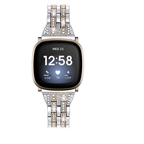 Silver Champagne Gold Bling Metal Watch Band for Fitbit Versa 4 Sense 2