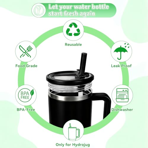 Black 32oz Flip Straw Lid for HydroJug Travel Tumbler Leak-Proof BPA-Free