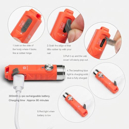 Rechargeable USB C Keychain Flashlight 650 Lumens Outdoor Mini EDC Light - Orange