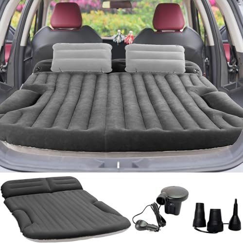 KMZ Dark Gray SUV Air Mattress with 2 Pillows & Electric Pump, Double-Sided Flocked Camping Bed