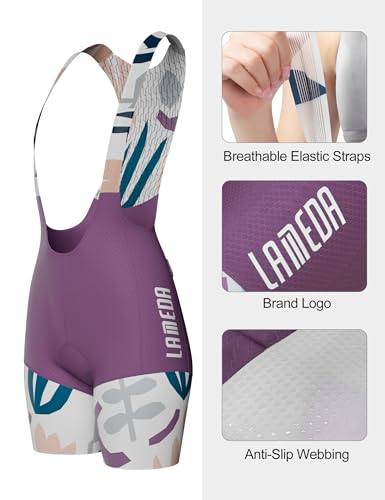 LAMEDA Women's Cycling Bib Shorts Small Purple Padded Biking Shorts UPF50+