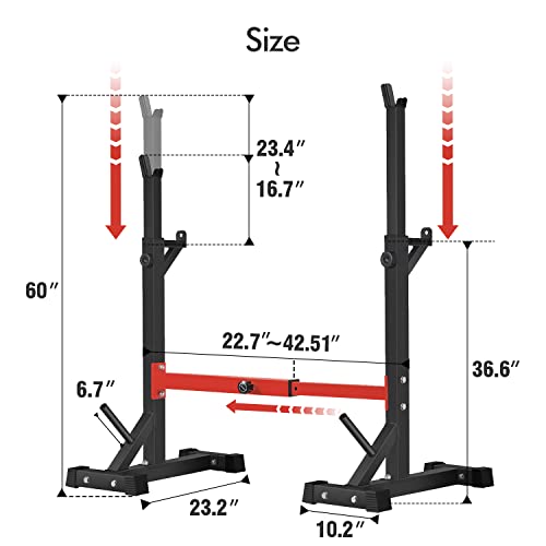 Red Adjustable Squat Rack Stand for Home Gym 550Lbs Capacity Barbell Storage