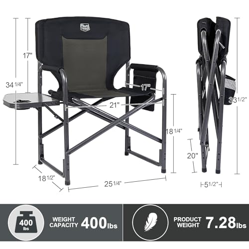 Camping Chair Set with Side Table - Oversized Lightweight Aluminum, 2 Pack Black-Brown