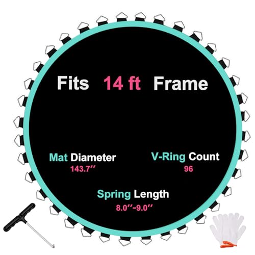DEIFRE 14FT Trampoline Replacement Mat with 96V-Rings & 8.5-9.0" Springs, UV-Resistant