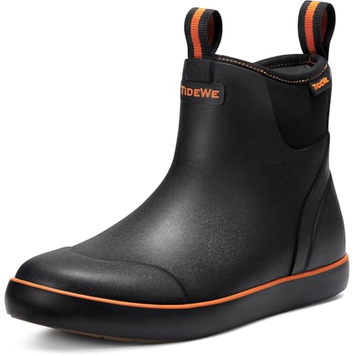 TIDEWE Waterproof Deck Boots for Men - Black & Orange, Fishing & Outdoor