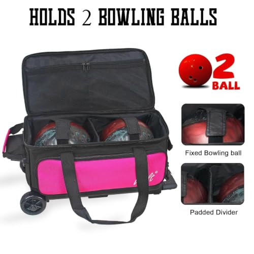 Pink 2 Ball Bowling Bag with Wheels & Retractable Handle - 40 Inch