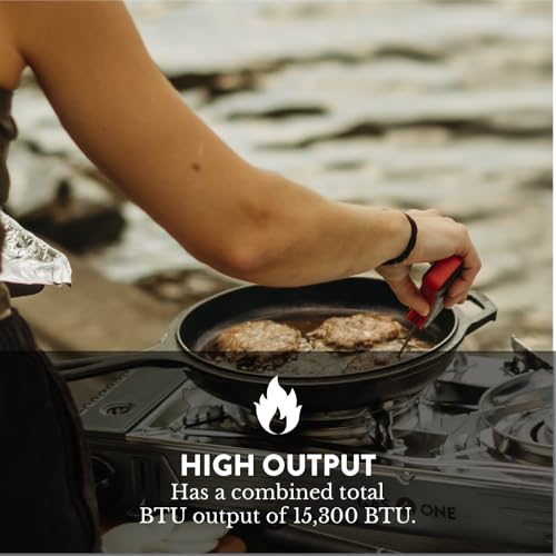 Portable Double Burner Camping Stove 15,300 BTU with Carrying Case & Safety Features
