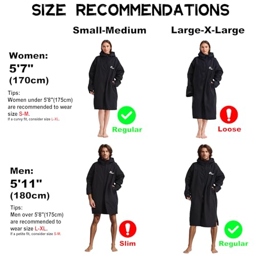 Oversized Waterproof Swim Parka - Windproof Warm Beach Coat Large-X-Large Black