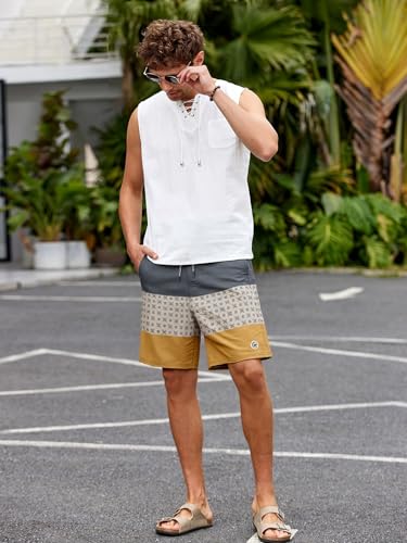 Surf Cuz Men's Vintage Cruzer Chino Boardshorts - 34 / 02 Yellow Geometry