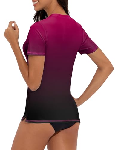 Women's V-Neck Short Sleeve Rash Guard Swim Shirt for Water Sports