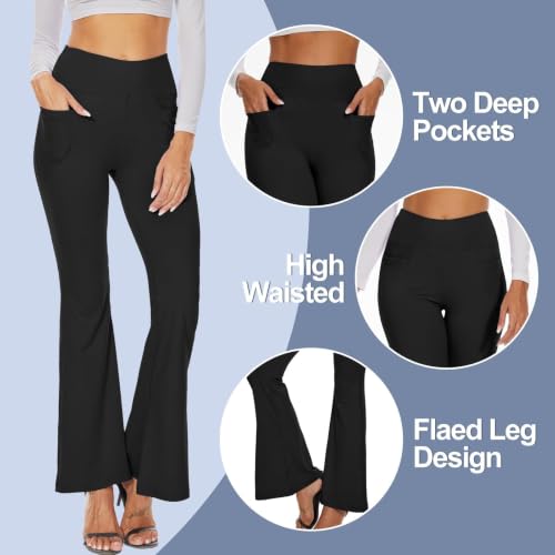 High-Waisted Leggings with Pockets for Women - Black, XX-Large, 3 Pack