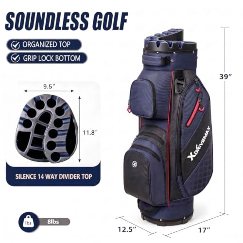 XDriveMax 14-Way Molded Lock Top Golf Cart Bag - Blue, Silent Club Organizer