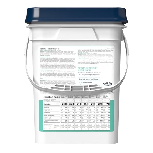 Augason Farms 13 Meal Deluxe Emergency Food Supply Pail - Long Shelf Life, Ready-to-Eat Breakfast & Dinner Varieties