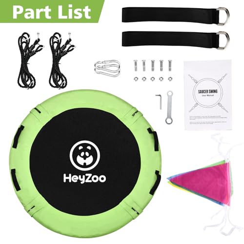 HeyZoo 48 Inch Green Tree Swing - Large Saucer Flying Swing for Family, 900lbs Capacity, Adjustable Straps