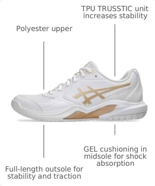ASICS Women's Gel-Dedicate 9 Pickleball Tennis Shoes White/Champagne 8.5