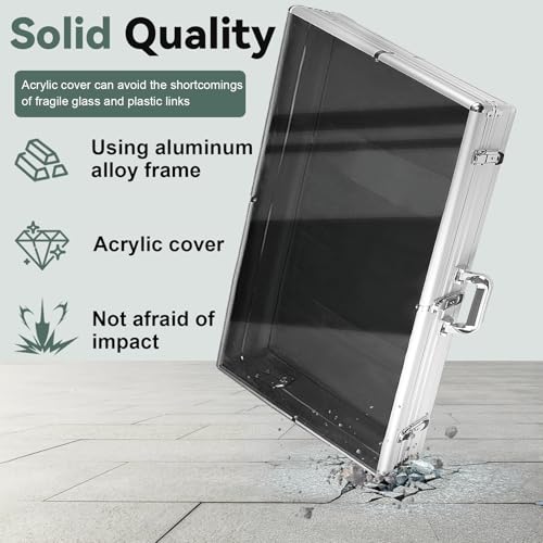 Silver Trading Card Display Case 34x22 Inches Aluminum Frame Acrylic Cover Lockable