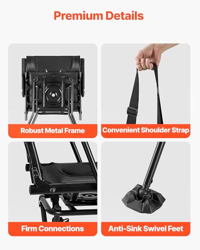 VEVOR Foldable Hunting Chair with 360° Silent Swivel, Adjustable Height Portable Ground Stool for Camping & Fishing